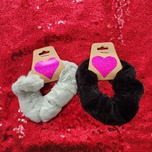 Light Green and Black Faux Fur Scrunchies